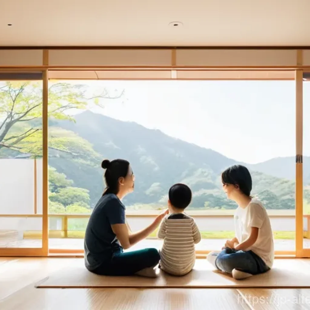 재생 가능 에너지 보조금 - **Prompt:** A heartwarming scene inside a modern, energy-efficient Japanese home on a sunny day. Sun...
