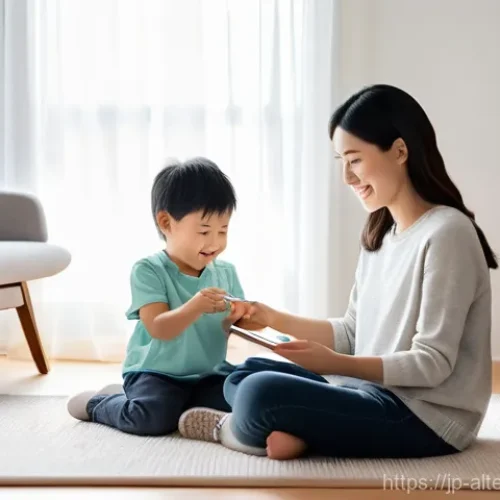 Home 16 에너지 관리 시스템 - **Prompt:** A cozy and brightly lit modern Japanese living room, filled with soft natural light. A f...