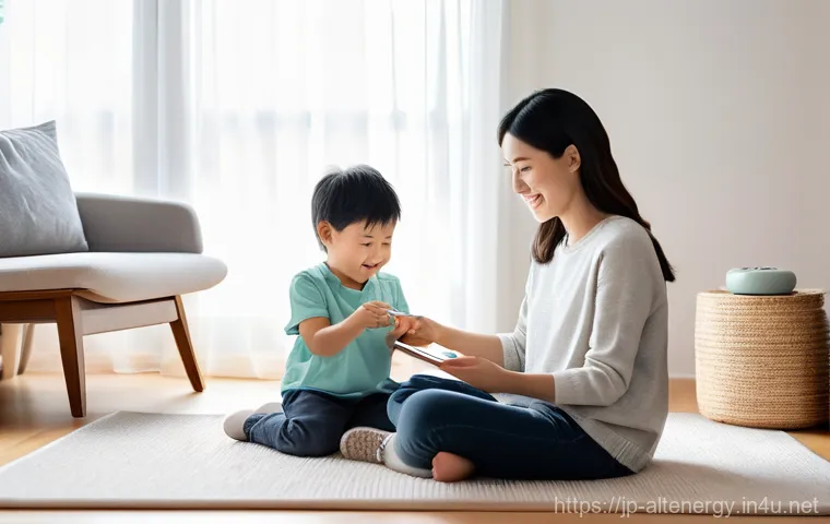에너지 관리 시스템 - **Prompt:** A cozy and brightly lit modern Japanese living room, filled with soft natural light. A f...