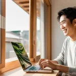 Home 3 태양광 발전 시스템 - **Prompt:** A cozy, modern Japanese home interior bathed in warm, natural sunlight. A young Japanese...